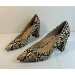 Steve Madden Savy Pumps Women Size 8.5M Beige Black Snake Print Block Heel Shoes
